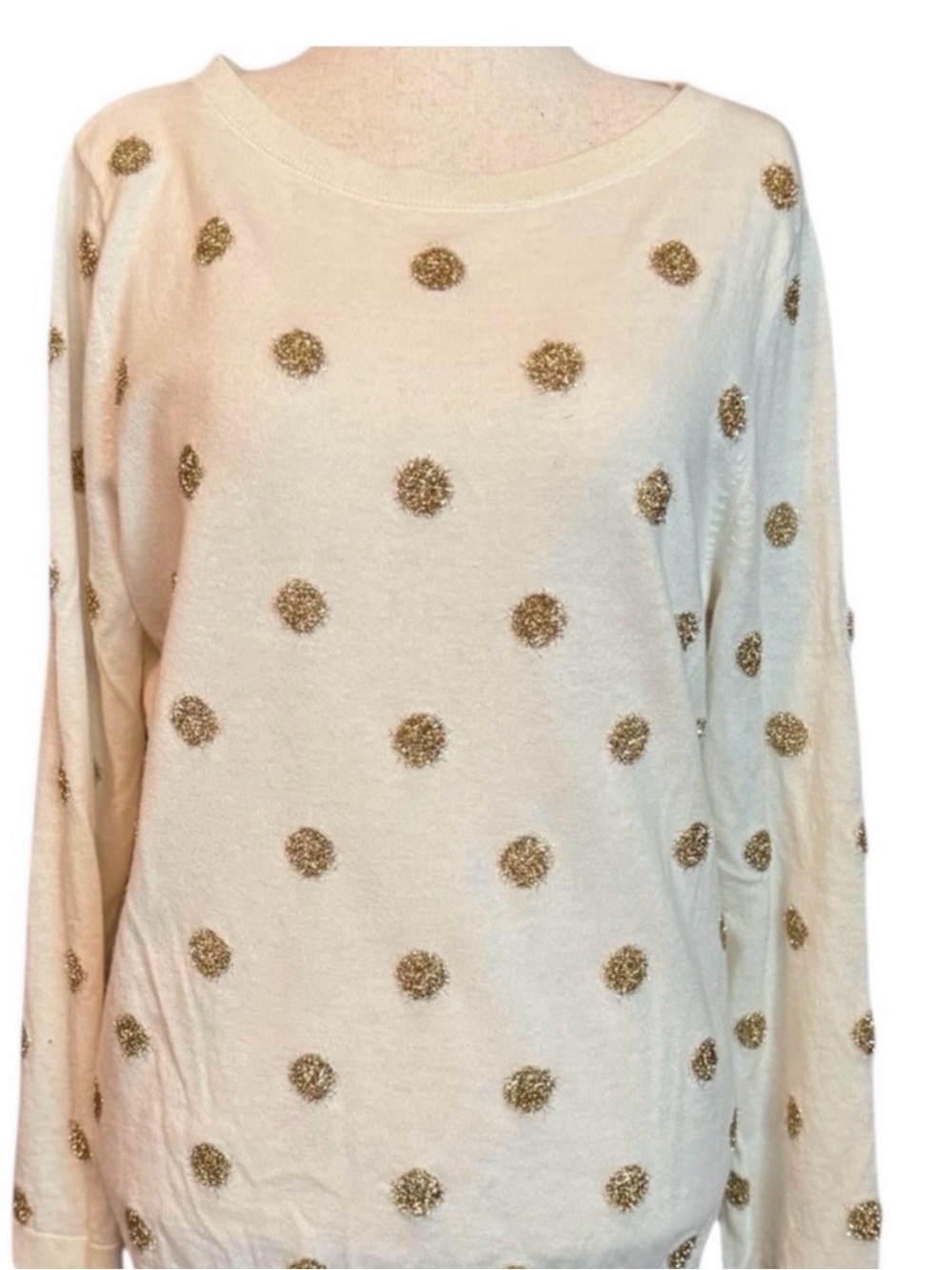 Talbots Cream Sweater with Gold Polka Dots, Sz XL, EUC